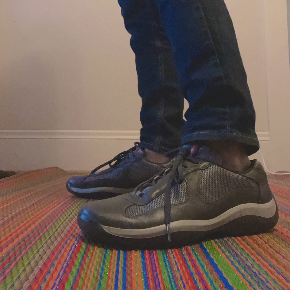 Vintage Grey Leather Prada Sneakers (Toe Scuffs)